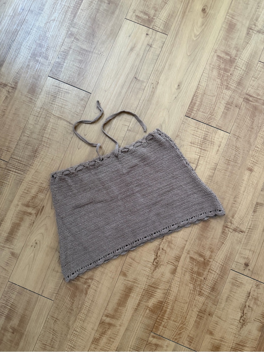 Crochet Drawstring Cotton Mini Skirt in Taupe M/L